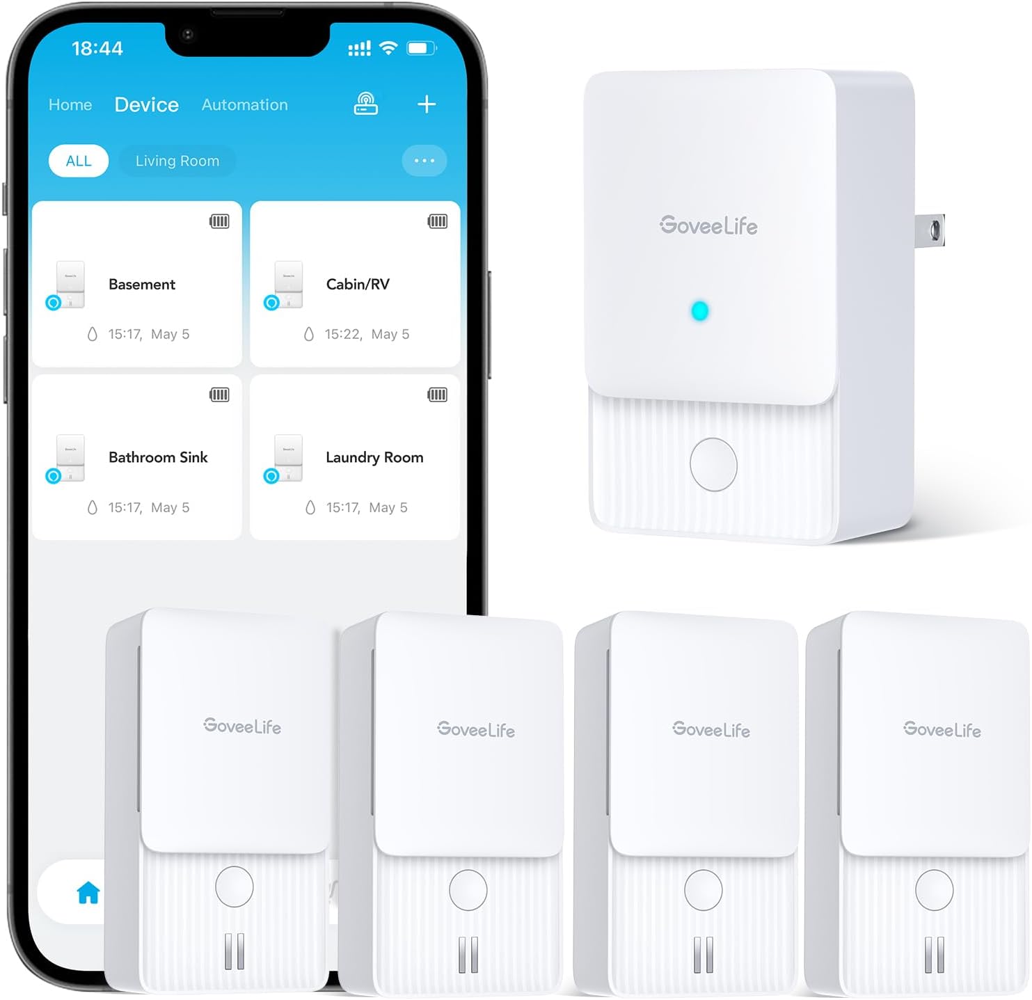 GoveeLife Premium Smart Water Leak Detector 2 with 1968ft Ultra-Long Range, WiFi Water Sensor with SMS/Email/APP Push and Sound Alarm, 5-Year Battery