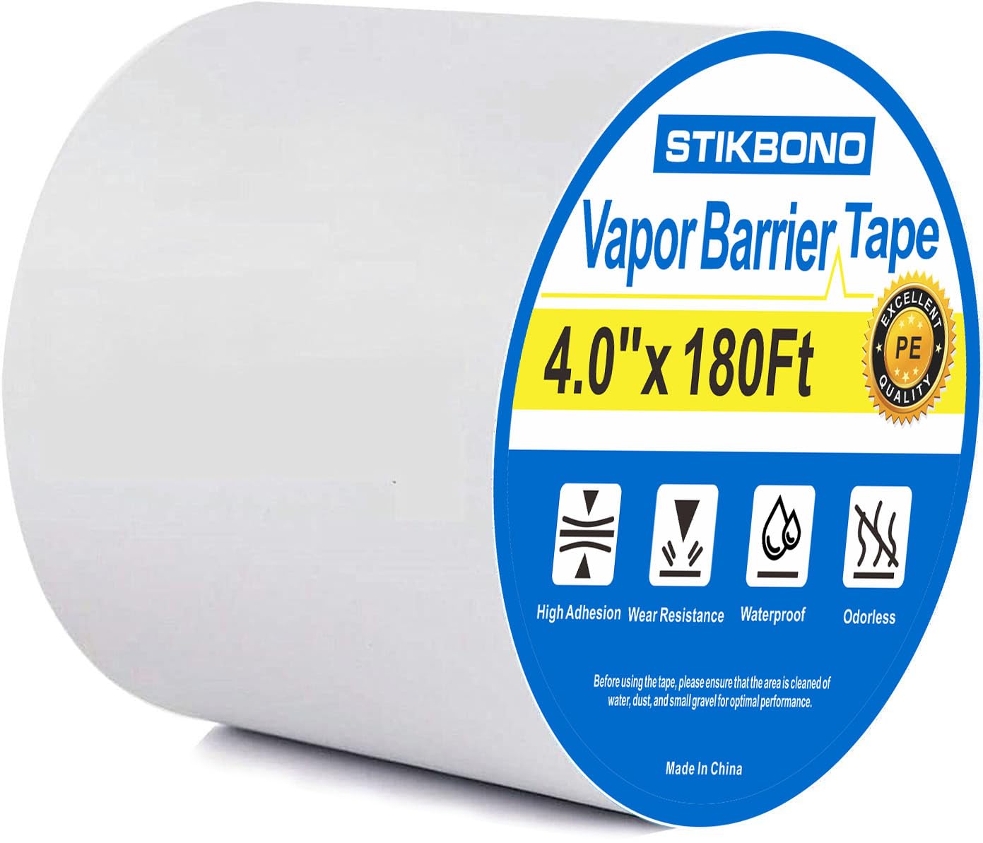 STIKBOND 4inchx180ft Vapor Barrier Tape is Suitable for Vehicles Repairing Waterproofing, Outdoor Glass Windows, Pipes, Houses