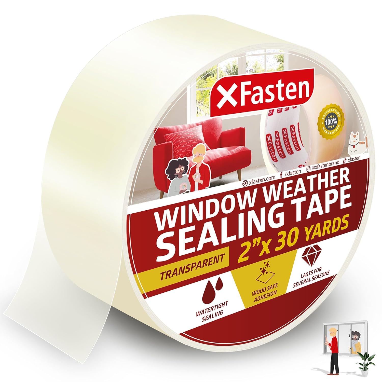 Transparent Door and Window Weather Stripping Tape, 2”x30yds Window Insulation for Winter, No Mess Winter Window Seal Kit, No Cold Drafts