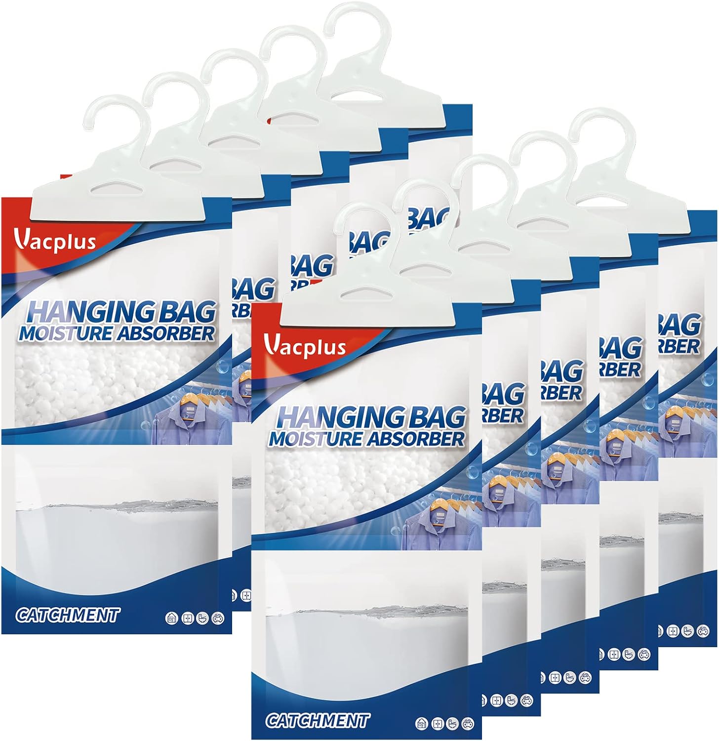 Moisture Absorbers Packets, Fragrance Free 10 Pack, Humidity Packs, Dessicant Packets, Hanging Closet Dehumidifier Bags, Dehumidifier for Bathroom