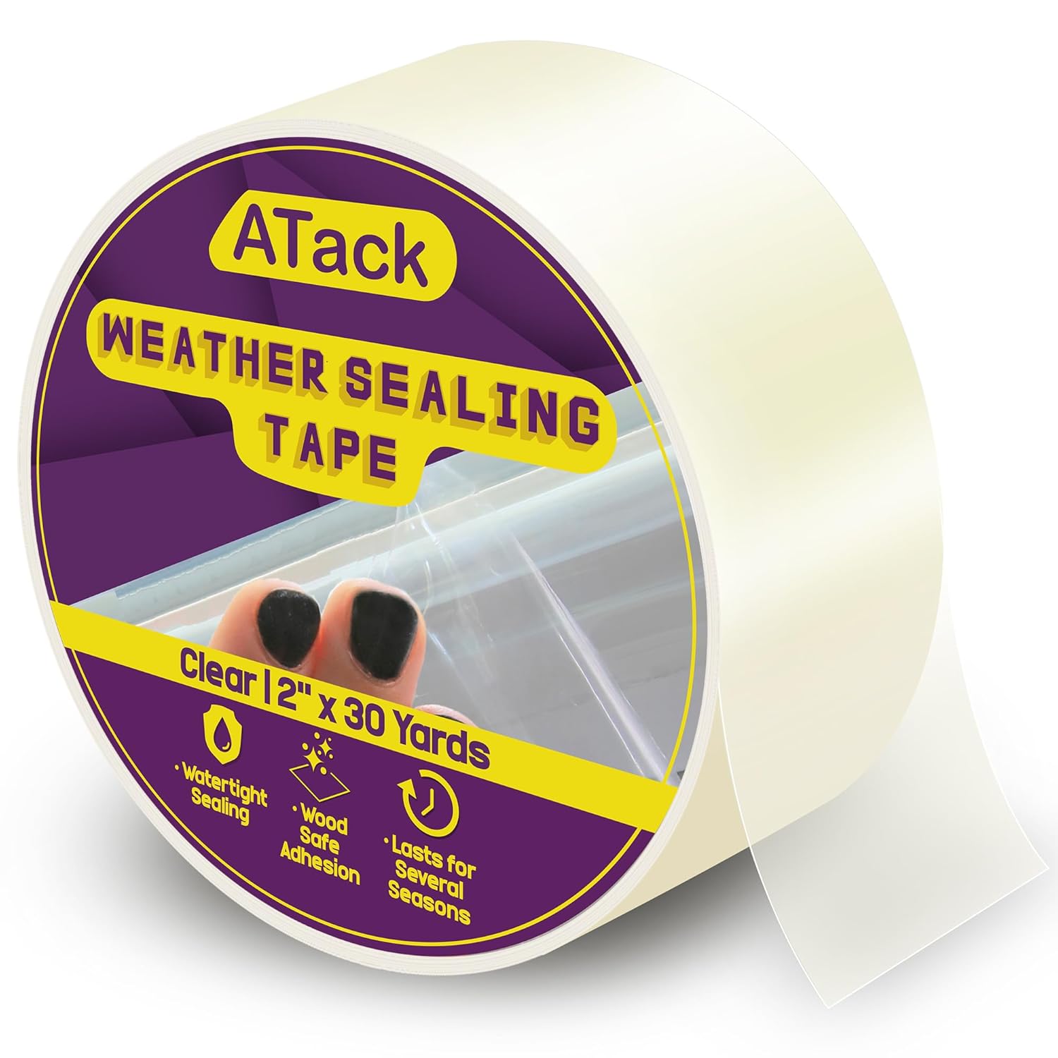 Transparent Window Weather Sealing Tape, 2-Inch x 30 Yards, Clear Window Draft Isolation Sealing Film Tape- No Residue, Surface-Safe, Wood-Safe